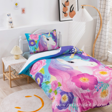 Children's cartoon unicorn quilt three-piece set